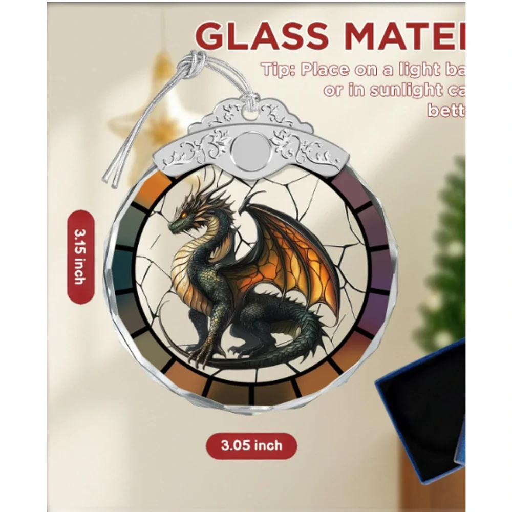 Dragon Ornament Stain Glass Style Christmas Ornament Fantasy Dragons Glass New
